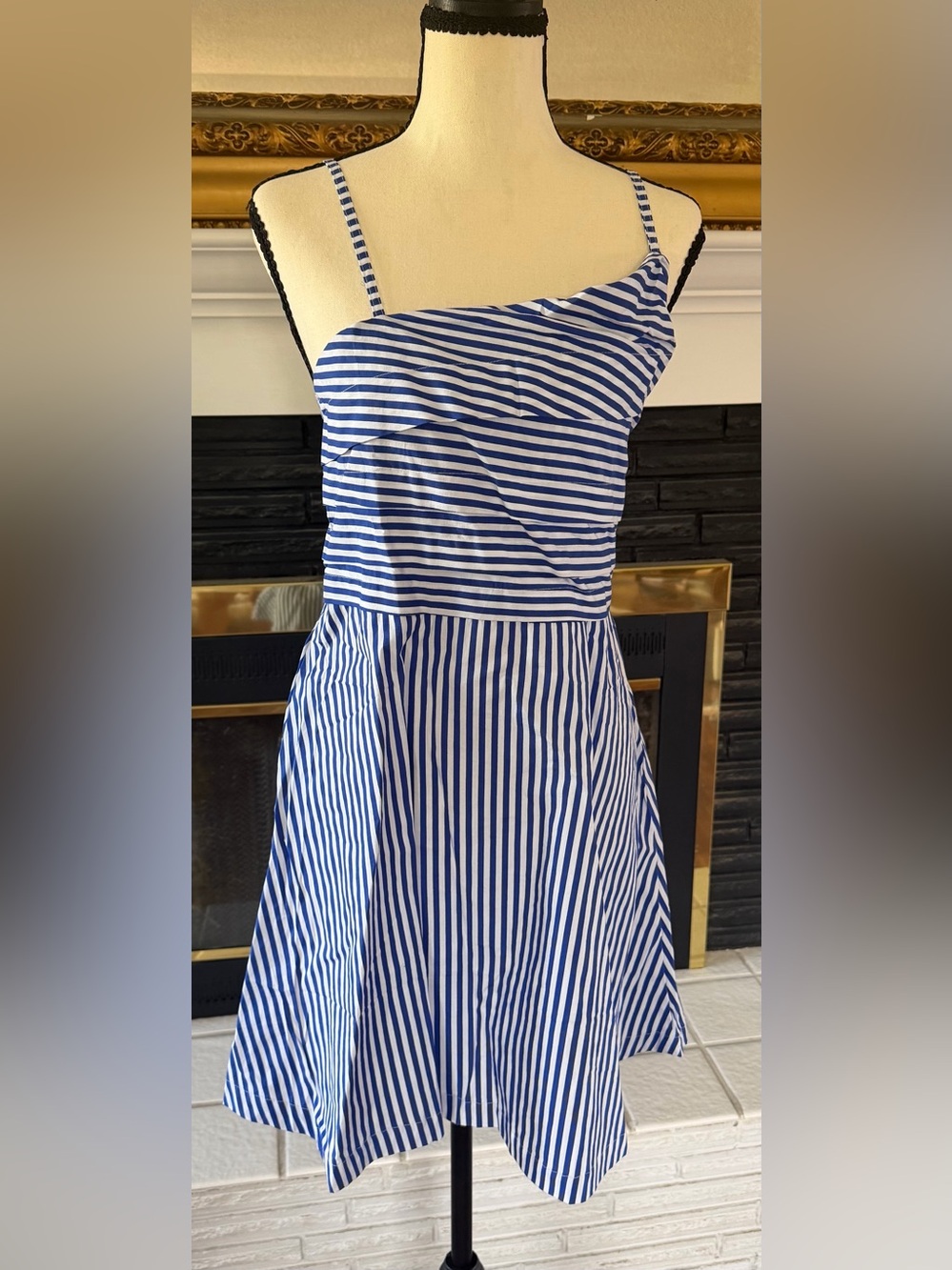 Lusana Blue and White Striped Spaghetti‑Strap Dress
